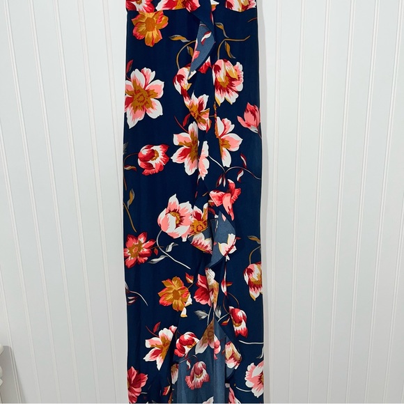 VICI capriccio satin floral ruffle navy wrap maxi dress size small - Picture 12 of 15